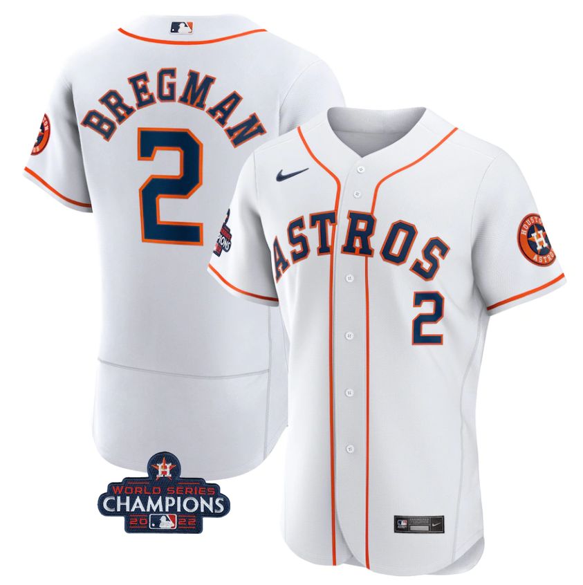 Houston Astros #2 Alex Bregman White 2022 World Series Champions Flex Base Stitched Men's Jersey