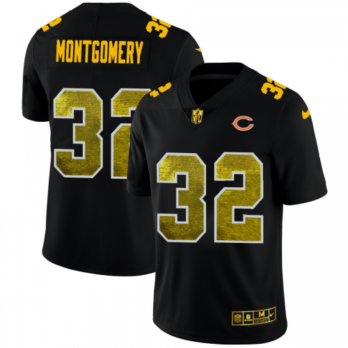 Chicago Chicago Bears #32 David Montgomery Men's Black Golden Sequin Vapor Limited Jersey Men's
