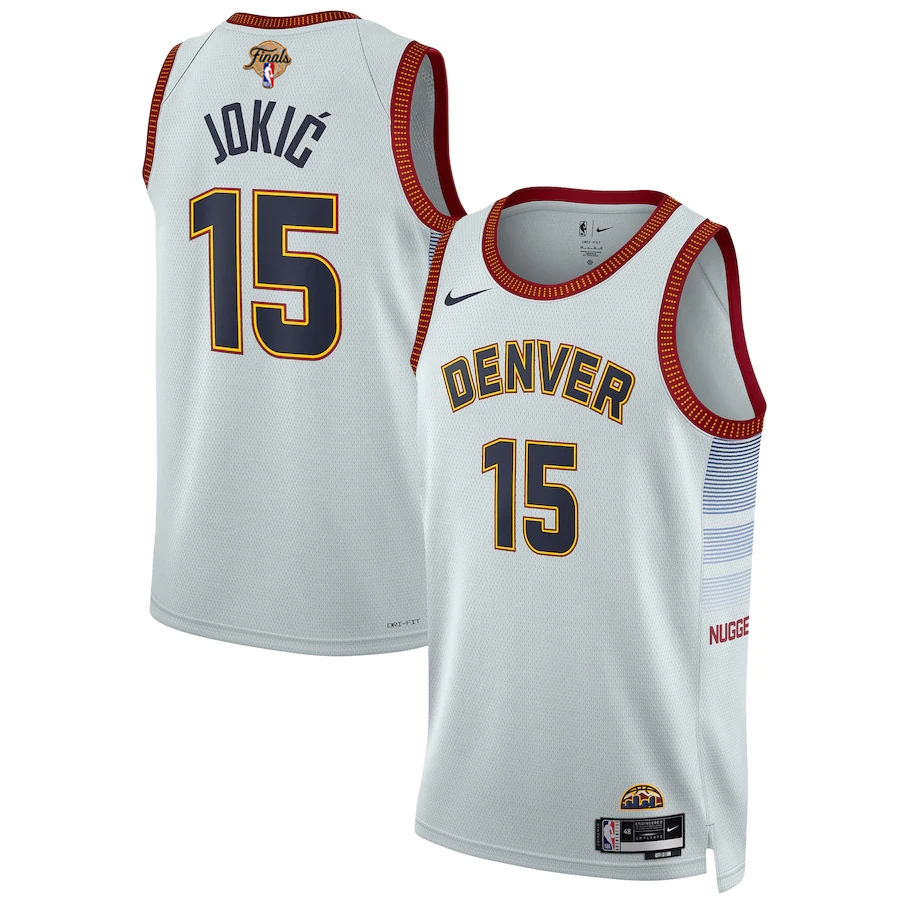 Denver Nuggets #15 Nikola Jokic Unisex Silver 2023 Finals Patch Swingman Jersey - City Edition