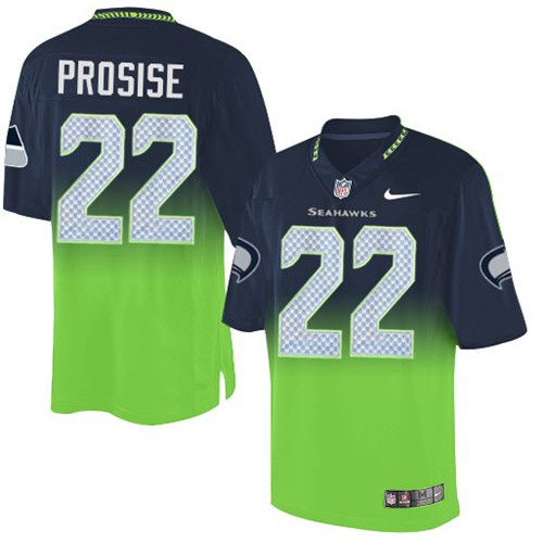 Seattle Seahawks #22 C. J. Prosise Steel Blue/Green Men's Stitched Elite Fadeaway Fashion Jersey Men's