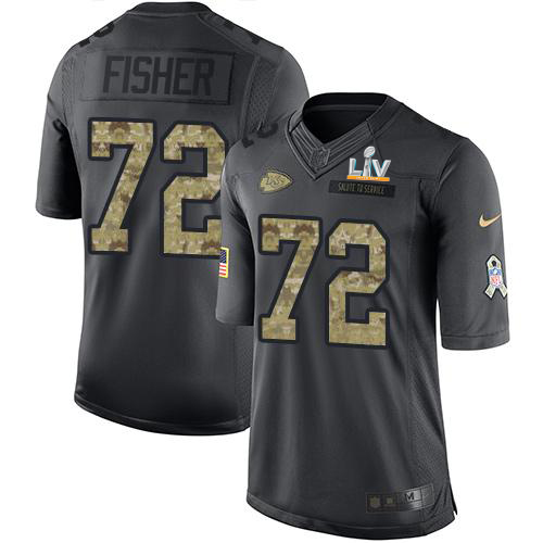 Kansas City Chiefs #72 Eric Fisher Black Youth Super Bowl LV Bound Stitched Limited 2016 Salute to Service Jersey Youth