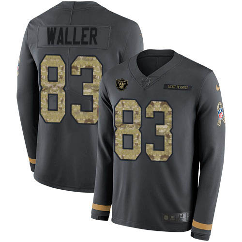 Raiders #83 Darren Waller Anthracite Salute To Service Men's Stitched Limited Therma Long Sleeve Jersey