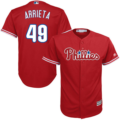 Philadelphia Phillies #49 Jake Arrieta Red New Cool Base Stitched Jersey Men's