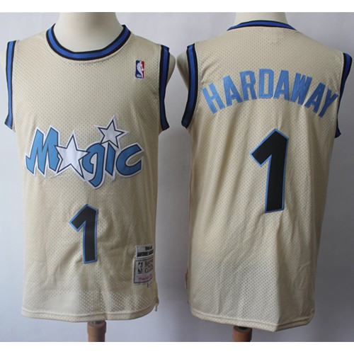 Mitchell And Ness Orlando Magic #1 Penny Hardaway Cream Throwback Stitched Jersey Mens