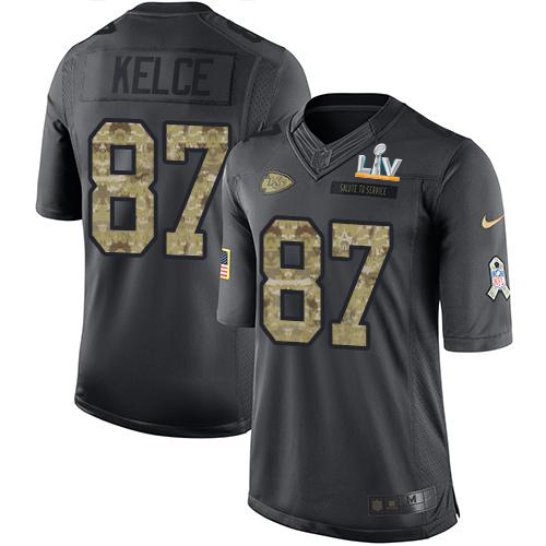 Chiefs #87 Travis Kelce Black Youth Super Bowl LV Bound Stitched Limited 2016 Salute To Service Jersey