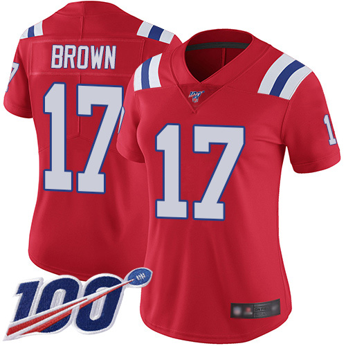 New England Patriots #17 Antonio Brown Red Alternate Women's Stitched 100th Season Vapor Limited Jersey Womens