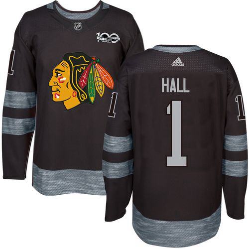 Adidas Chicago Blackhawks #1 Glenn Hall Black 1917-2017 100th Anniversary Stitched Jersey Men's