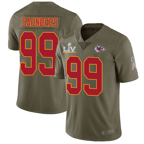 Kansas City Chiefs #99 Khalen Saunders Olive Men's Super Bowl LV Bound Stitched Limited 2017 Salute To Service Jersey Men's