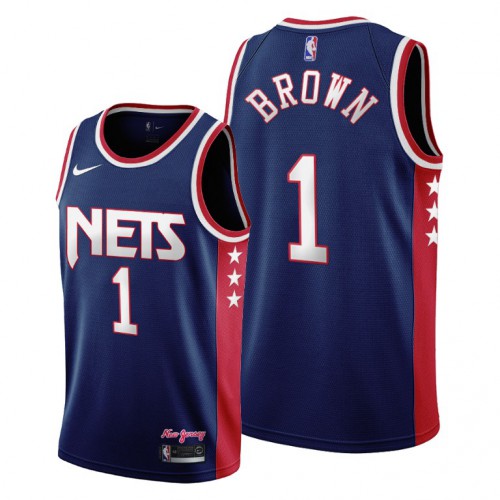 Brooklyn Brooklyn Nets #1 Bruce Brown Mens 2021-22 City Edition Throwback 90s Wordmark Navy Jersey Mens