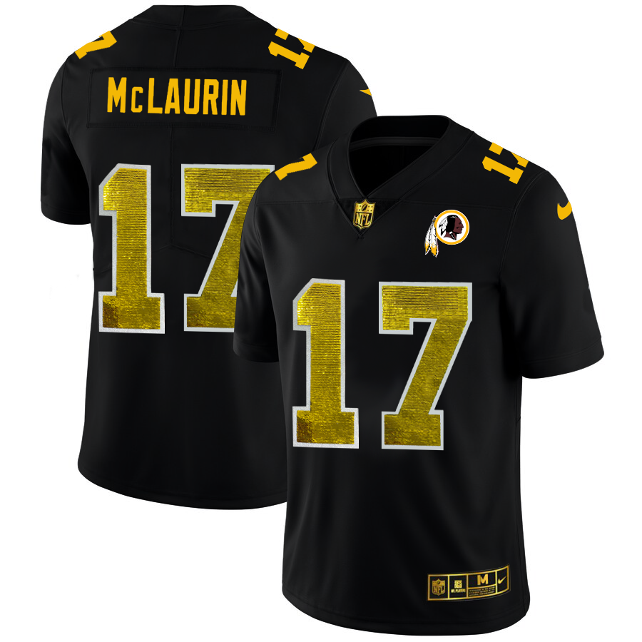 Washington Commanders #17 Terry McLaurin Men's Black Golden Sequin Vapor Limited Jersey