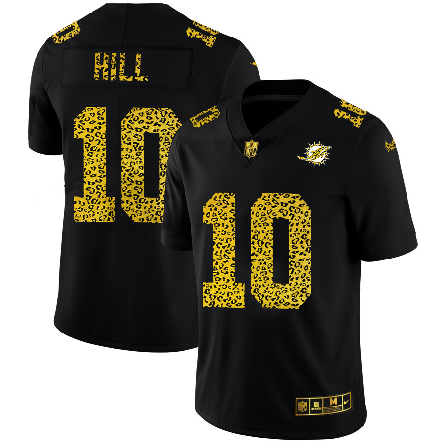 Miami Dolphins #10 Tyreek Hill Men's Leopard Print Fashion Vapor Limited Jersey Black