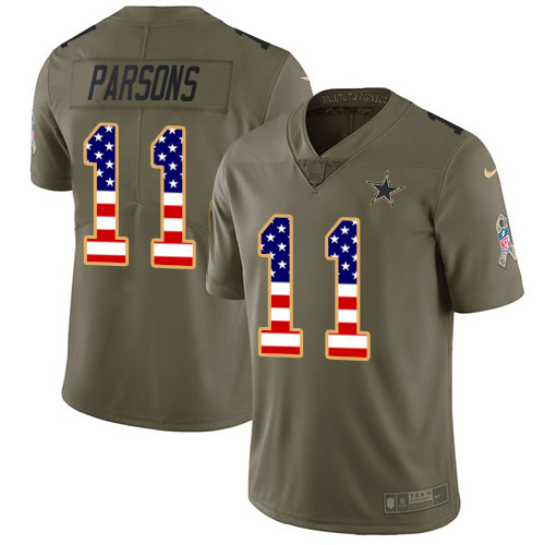 Cowboys #11 Micah Parsons Olive/USA Flag Youth Stitched Limited 2017 Salute To Service Jersey