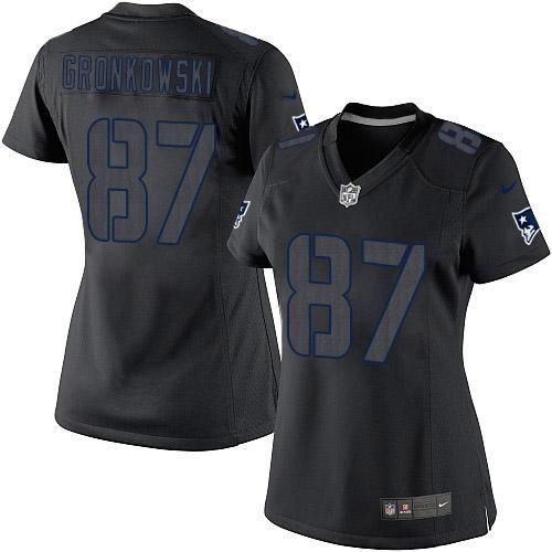 New England Patriots #87 Rob Gronkowski Black Impact Women's Stitched Limited Jersey Womens