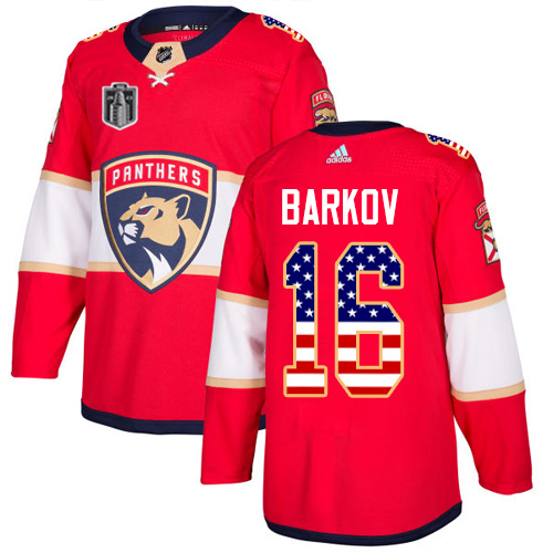 Adidas Lightning #16 Aleksander Barkov Red 2023 Stanley Cup Final Patch Home Authentic USA Flag Stitched Jersey
