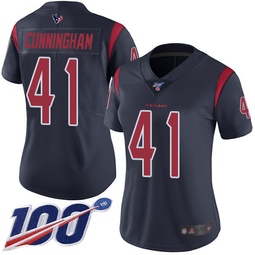 Houston Texans #41 Zach Cunningham Navy Blue Women's Stitched Limited Rush 100th Season Jersey Womens