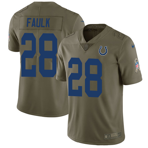 Indianapolis Colts #28 Marshall Faulk Olive Men's Stitched Limited 2017 Salute To Service Jersey Men's