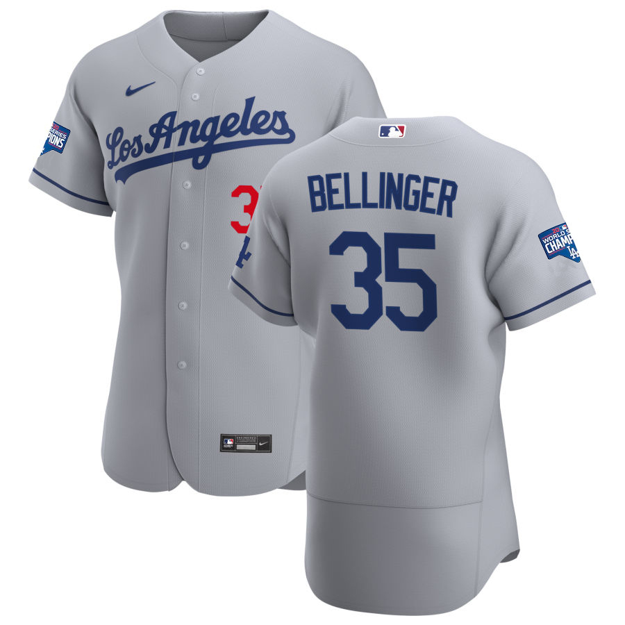 Los Angeles Dodgers #35 Cody Bellinger Men's Gray Road 2020 World Series Champions Authentic Team Jersey