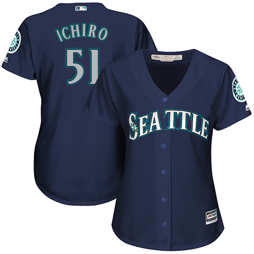 Seattle Mariners #51 Ichiro Suzuki Navy Blue Alternate Women's Stitched Jersey Womens