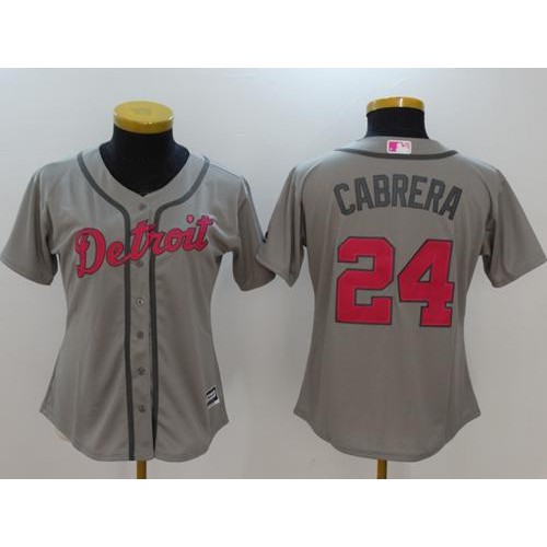 Detroit Tigers #24 Miguel Cabrera Grey Mother's Day Cool Base Women's Stitched Jersey Womens