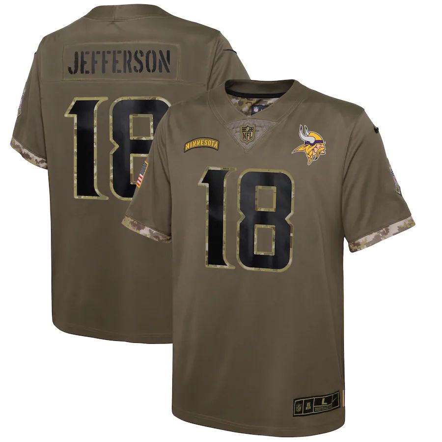 Minnesota Vikings #18 Justin Jefferson Youth 2022 Salute To Service Limited Jersey - Olive