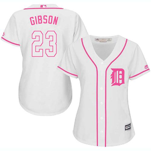 Detroit Tigers #23 Kirk Gibson White/Pink Fashion Women's Stitched Jersey Womens