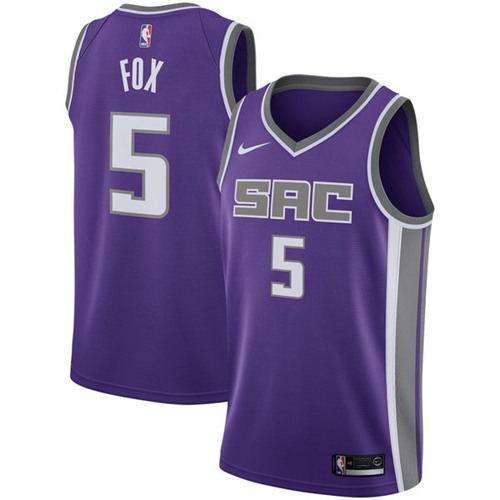 Sacramento Kings #5 DeAaron Fox Purple Swingman Icon Edition Jersey Mens
