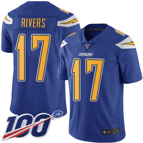 Los Angeles Chargers #17 Philip Rivers Electric Blue Youth Stitched Limited Rush 100th Season Jersey Youth