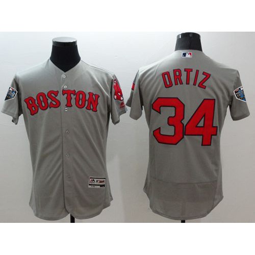 Boston Red Sox #34 David Ortiz Grey Flexbase Authentic Collection 2018 World Series Stitched Jersey Men's