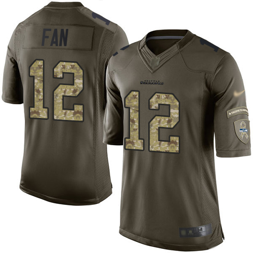 Seahawks #12 Fan Green Youth Stitched Limited 2015 Salute To Service Jersey