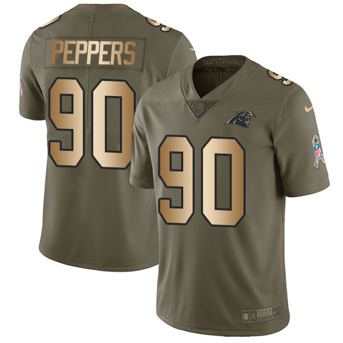 Carolina Panthers #90 Julius Peppers Olive/Gold Men's Stitched Limited 2017 Salute To Service Jersey Men's