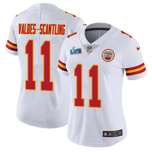 Chiefs #11 Marquez Valdes-Scantling White Super Bowl LVII Patch Women's Stitched Vapor Untouchable Limited Jersey