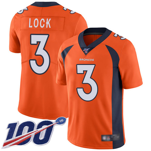 Denver Broncos #3 Drew Lock Orange Team Color Men's Stitched 100th Season Vapor Limited Jersey Men's