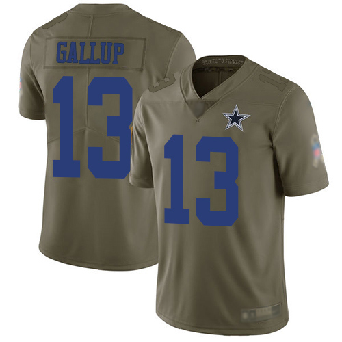 Cowboys #13 Michael Gallup Olive Youth Stitched Limited 2017 Salute To Service Jersey