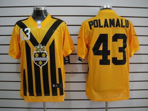 Steelers #43 Troy Polamalu Gold 1933s Throwback Men's Embroidered Elite Jersey