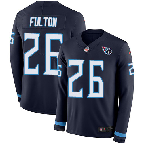 Tennessee Titans #26 Kristian Fulton Navy Blue Team Color Youth Stitched Limited Therma Long Sleeve Jersey Youth
