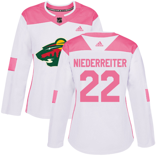 Adidas Minnesota Wild #22 Nino Niederreiter White/Pink Authentic Fashion Women's Stitched Jersey Womens
