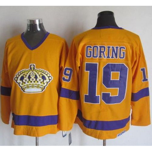 Los Angeles Kings #19 Butch Goring Yellow/Purple CCM Throwback Stitched Jersey Men's