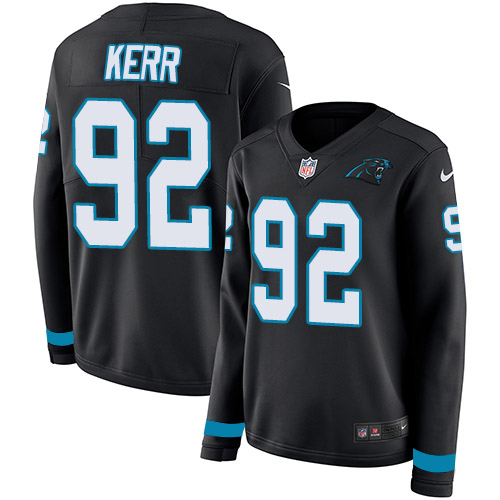 Carolina Panthers #92 Zach Kerr Black Team Color Women's Stitched Limited Therma Long Sleeve Jersey Womens