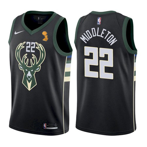 Milwaukee Bucks #22 Khris Middleton 2021 Finals Champions Swingman Statement Edition Jersey Black Mens