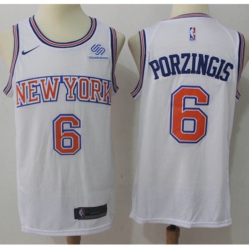 New York Knicks #6 Kristaps Porzingis White Swingman Hardwood Classics Jersey Mens
