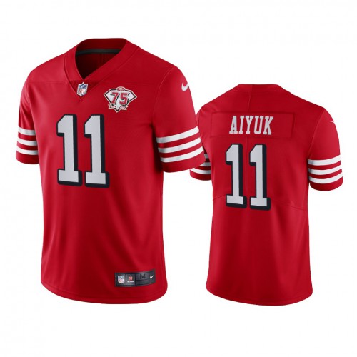 San Francisco 49ers #11 Brandon Aiyuk Red Rush Men's 75th Anniversary Stitched Vapor Untouchable Limited Jersey Men's