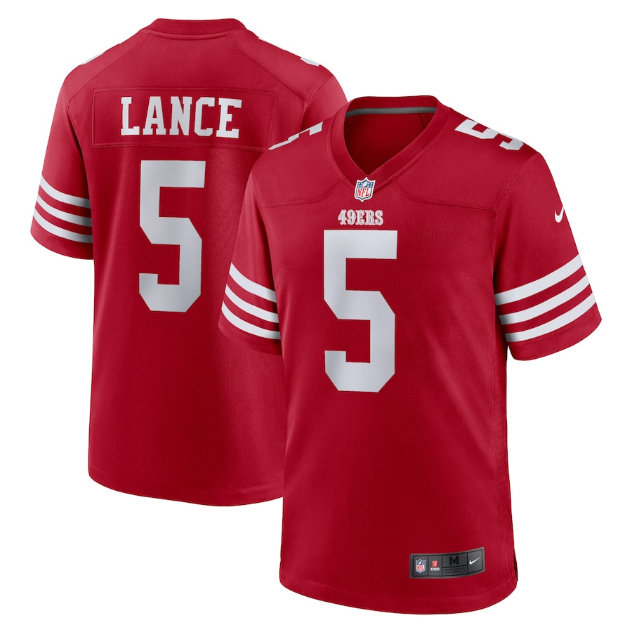 San Francisco 49ers #5 Trey Lance Men's 2022 Player Game Jersey - Scarlet