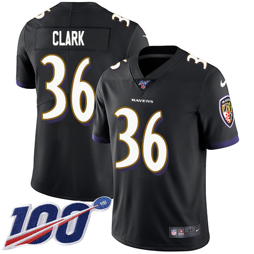 Baltimore Ravens #36 Chuck Clark Black Alternate Men's Stitched 100th Season Vapor Untouchable Limited Jersey Men's