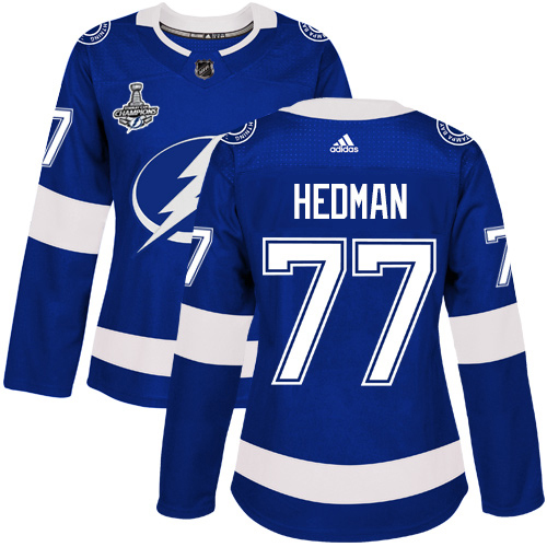 Adidas Tampa Bay Lightning #77 Victor Hedman Blue Home Authentic Women's 2020 Stanley Cup Champions Stitched Jersey Womens