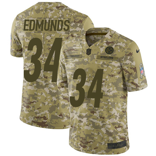 Pittsburgh Steelers #34 Terrell Edmunds Camo Youth Stitched Limited 2018 Salute to Service Jersey Youth