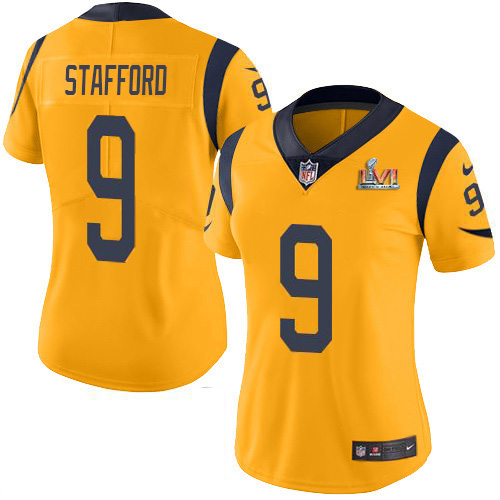 Rams #9 Matthew Stafford White Super Bowl LVI Patch Women's Stitched Vapor Untouchable Limited Jersey