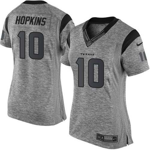 Houston Texans #10 DeAndre Hopkins Gray Women's Stitched Limited Gridiron Gray Jersey Womens