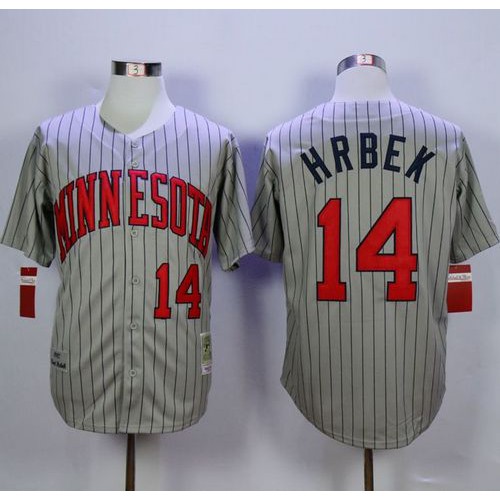 Mitchell And Ness 1987 Minnesota Twins #14 Kent Hrbek Grey Throwback Stitched Jersey Men's