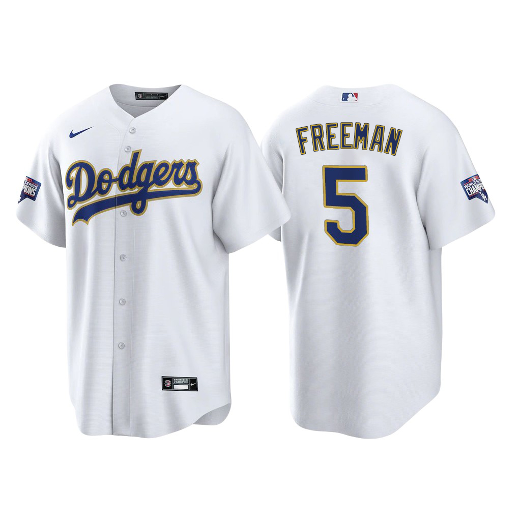 Los Angeles Dodgers #5 Freddie Freeman Men's 2021 Gold Program World Series Champions Jersey Whtie