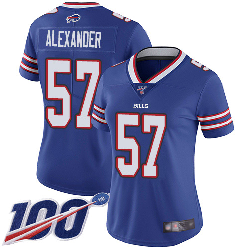 Buffalo Bills #57 Lorenzo Alexander Royal Blue Team Color Women's Stitched 100th Season Vapor Limited Jersey Womens